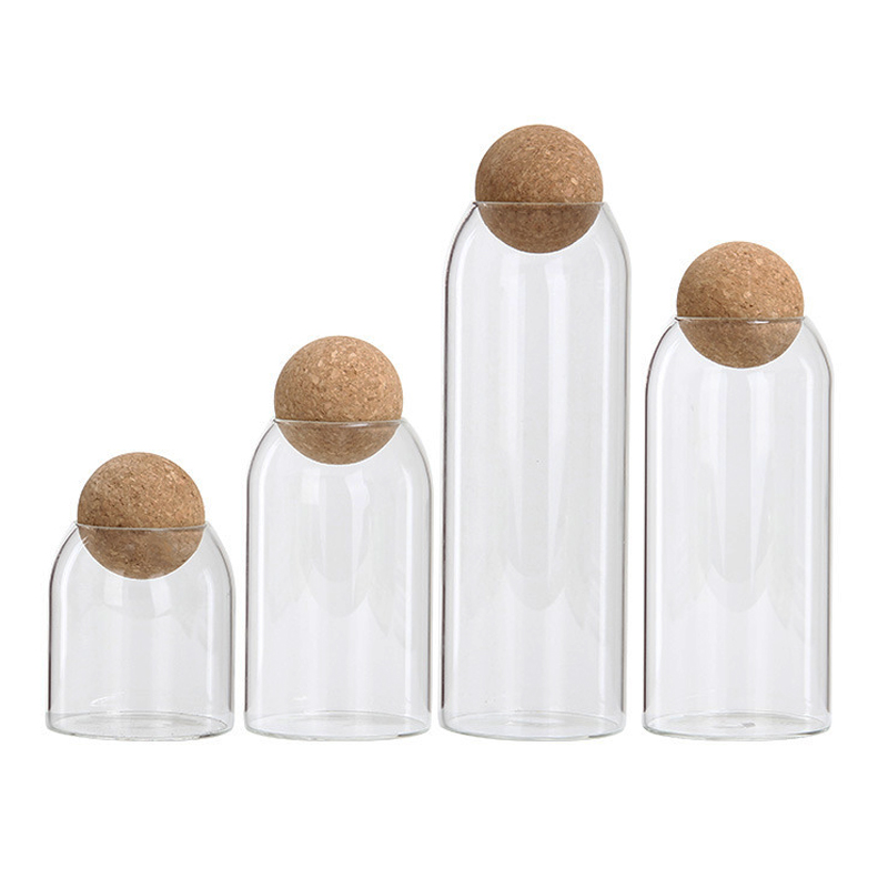 Kitchen luxury large food cookie slant container bottle bamboo ball lids high borosilicate glass storage jar