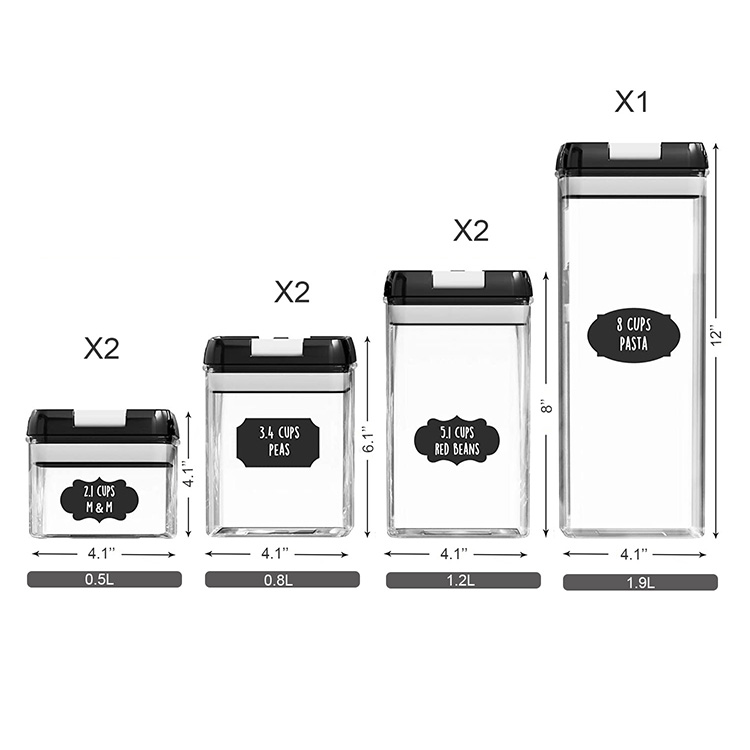 Kitchen pantry food organization label Grocery Plastic transparent Locakable Storage Canisters With Lids