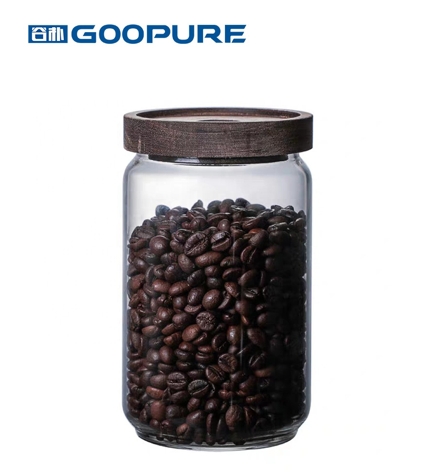 Kitchen sealed storage glass jar with retro wooden lid