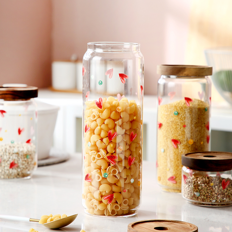 Kitchen snack sugar tea coffee glass canister set reusable storage canister with bamboo lids
