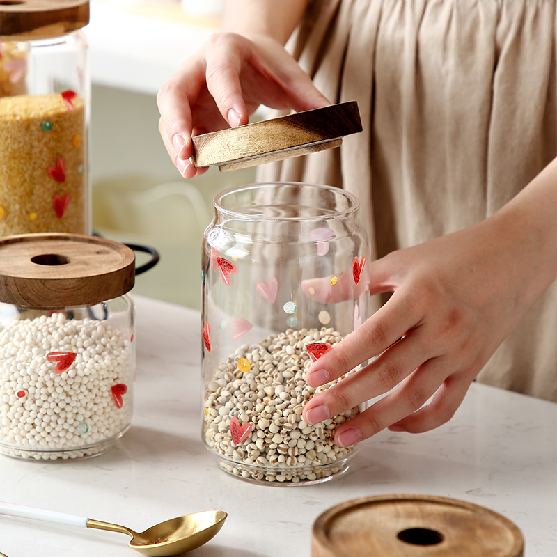Kitchen snack sugar tea coffee glass canister set reusable storage canister with bamboo lids