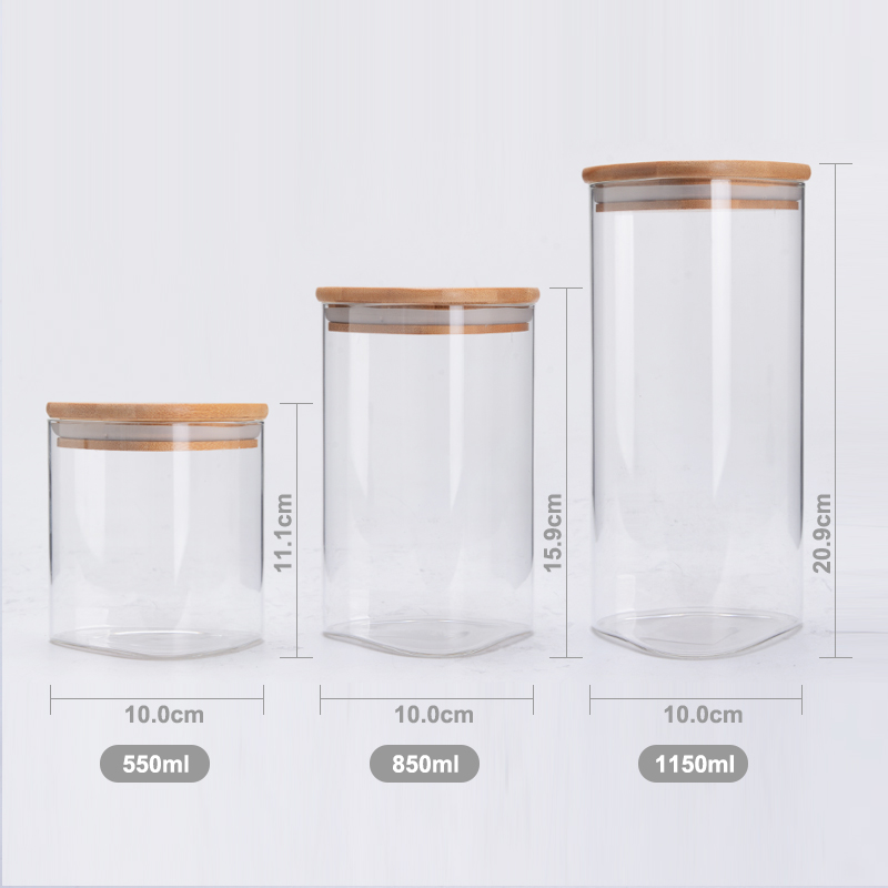 Kitchen spice canister borosilicate glass storage jar with wooden spoon