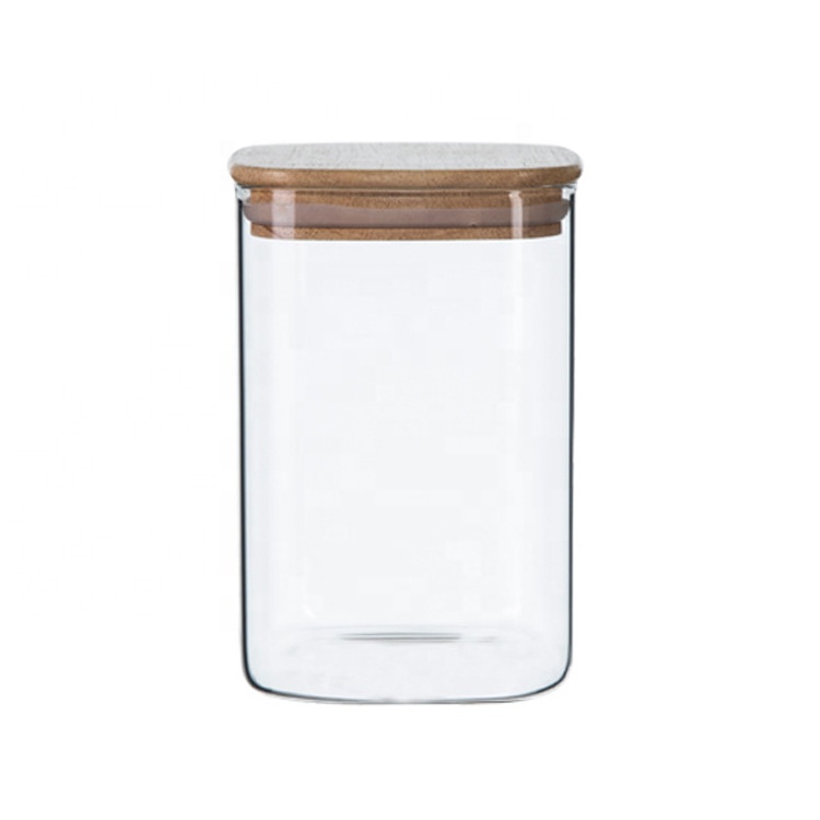 Kitchen square glass spice jar with bamboo lid 220ml-2400ml glass square jar