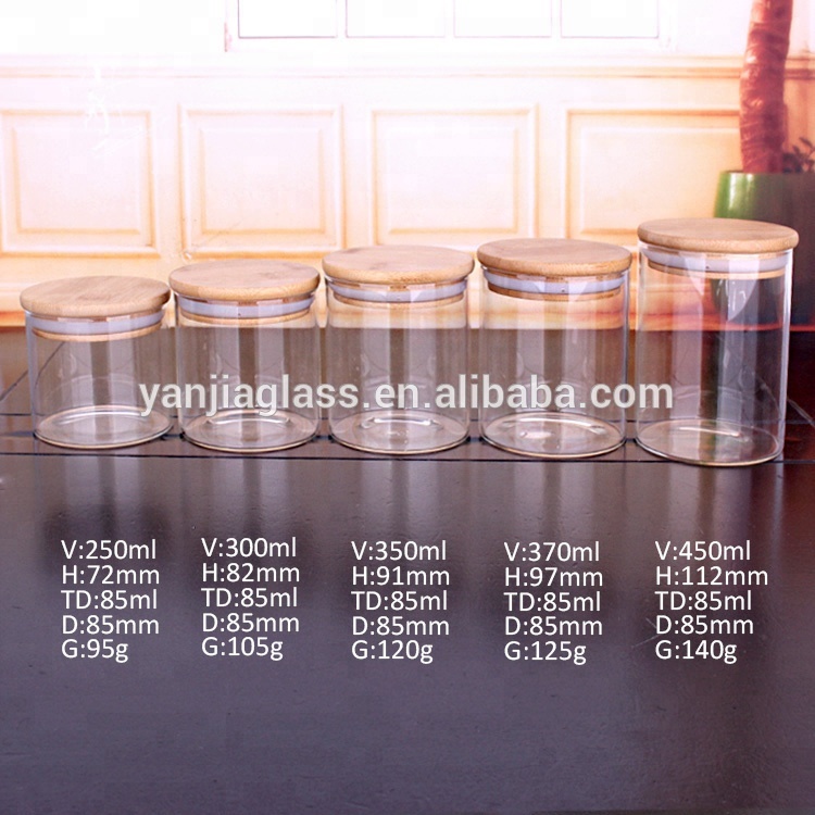 Kitchen stocked storage glass jar borosilicate jars container with bamboo lids