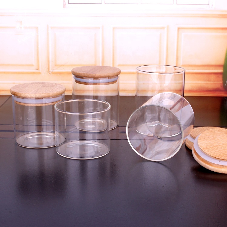 Kitchen stocked storage glass jar borosilicate jars container with bamboo lids