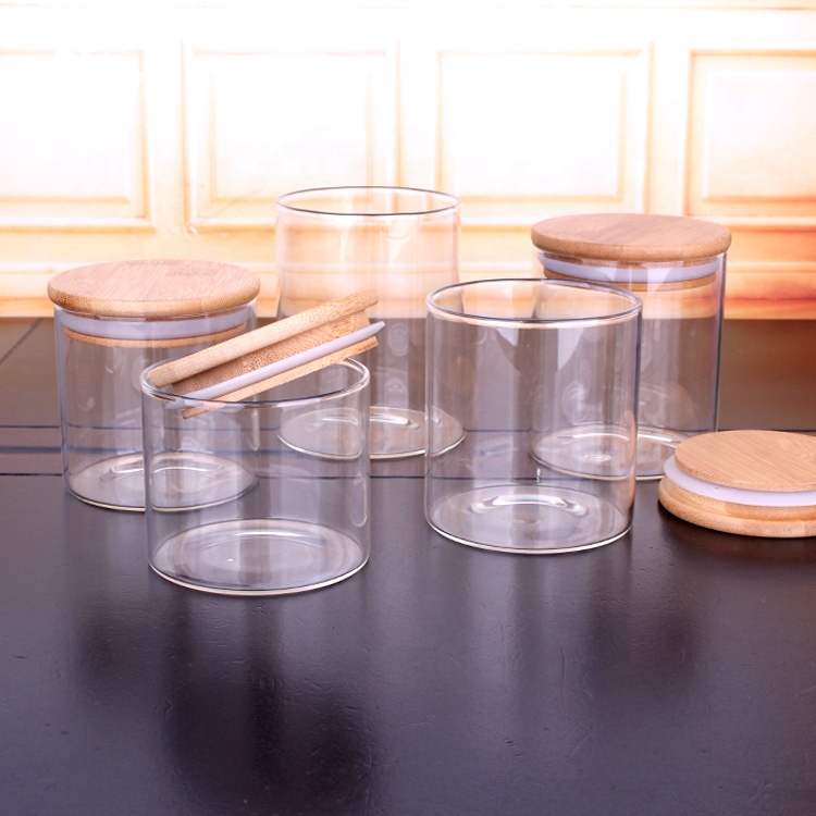 Kitchen stocked storage glass jar borosilicate jars container with bamboo lids