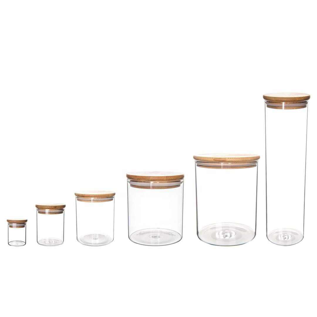 Kitchen storage food container glass canister with bamboo lid