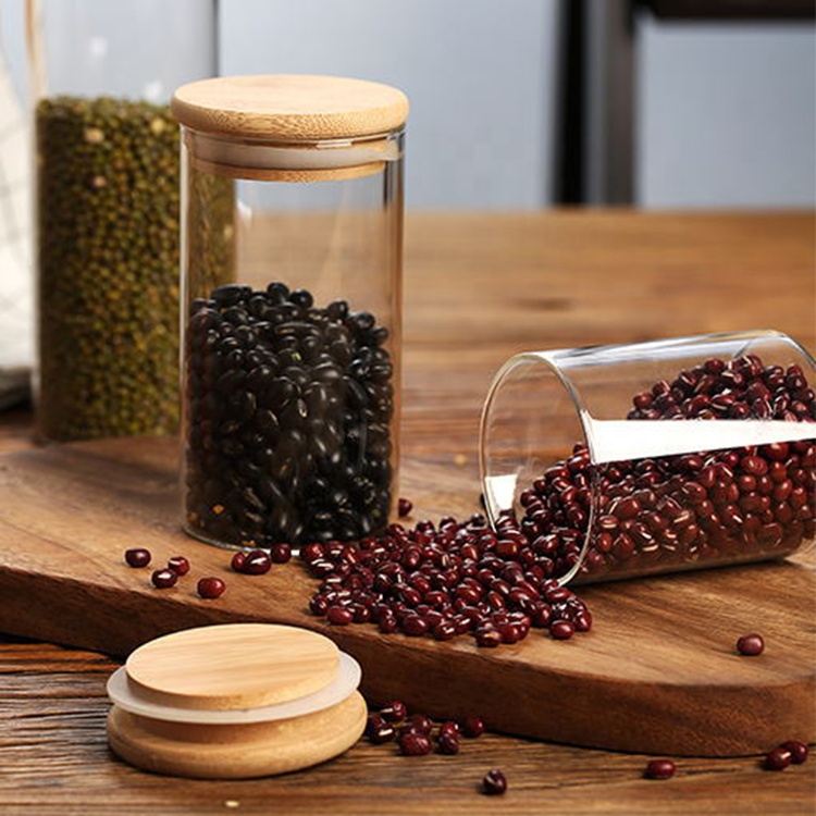 Kitchen storage food container glass canister with bamboo lid