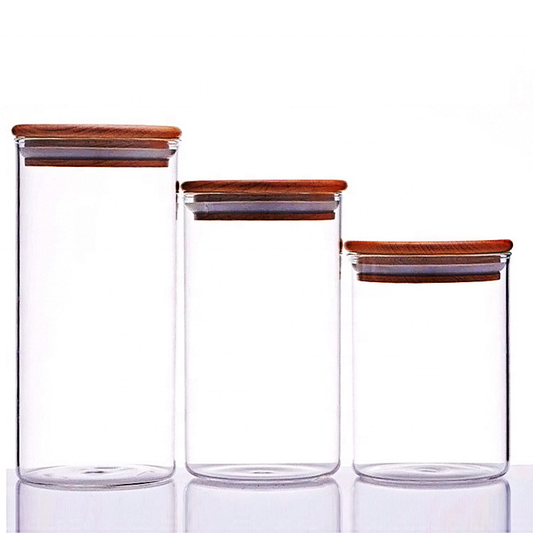 Kitchen storage food container glass canister with bamboo lid