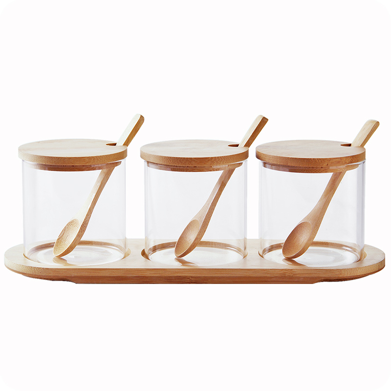 Kitchen supplies seasoning jar seasoning box glass three-piece glass storage jar set