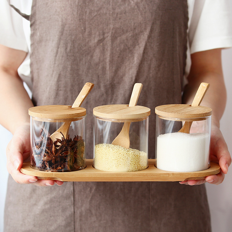 Kitchen supplies seasoning jar seasoning box glass three-piece glass storage jar set