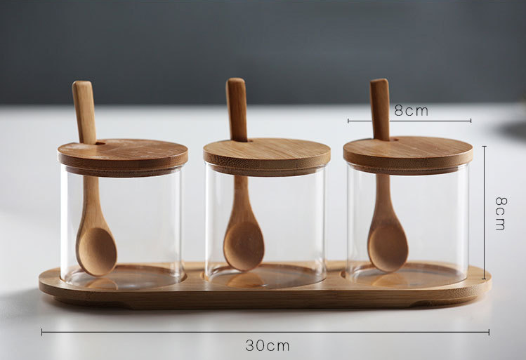 Kitchen supplies seasoning jar seasoning box glass three-piece glass storage jar set