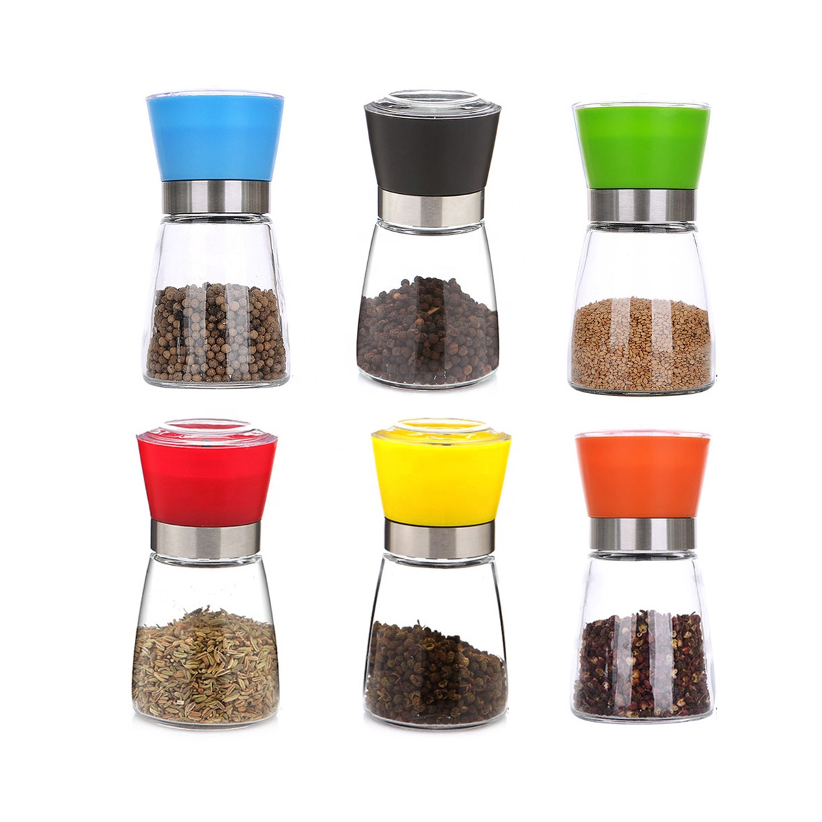 Kitchen use glass spice jars salt and pepper shakers grinder set