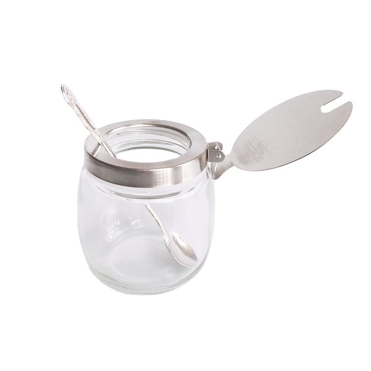 Kitchen utensils 220ml clear glass jar with spoon and stainless steel cover for pepper seasoning salt