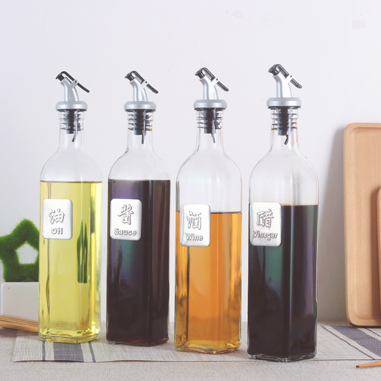 Kitchenware 500ml empty square glass bottle dispenser bottle with pourer spout lid