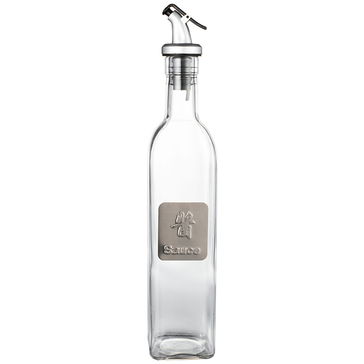 Kitchenware 500ml empty square glass bottle dispenser bottle with pourer spout lid