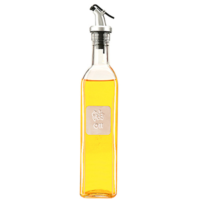 Kitchenware 500ml empty square glass bottle dispenser bottle with pourer spout lid