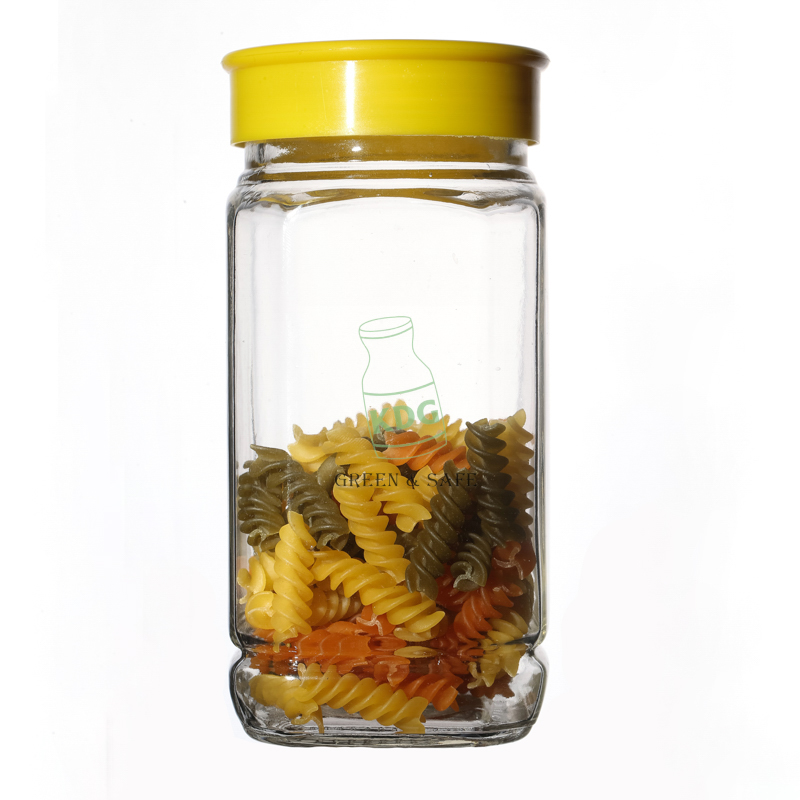 Kitchenware High Quality Container with Lid Empty Clear Square Customize Food Glass Jar 670ml