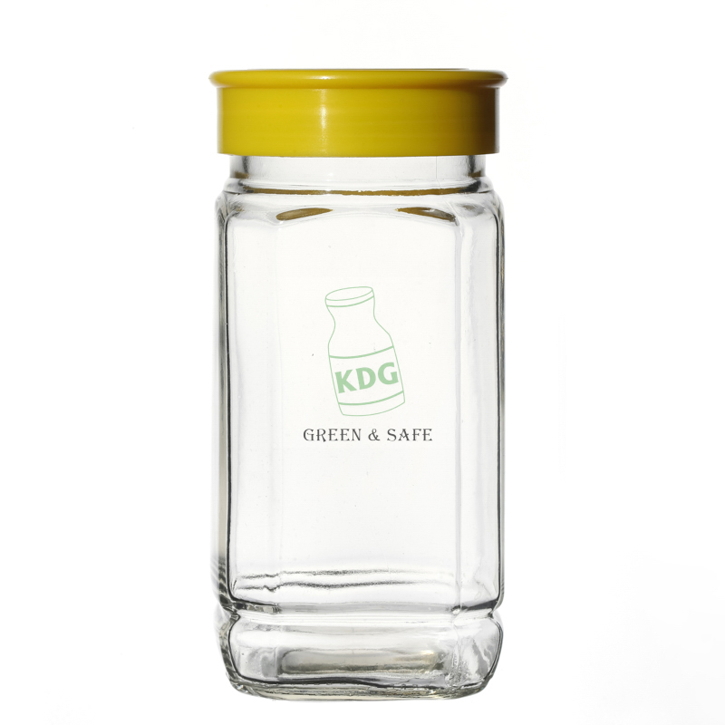 Kitchenware High Quality Container with Lid Empty Clear Square Customize Food Glass Jar 670ml