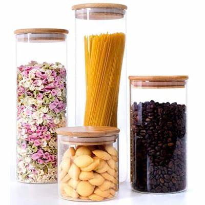 Kitchenware Transparent Clear Bamboo Lid Glass Canister Glass Storage Jar With Cork