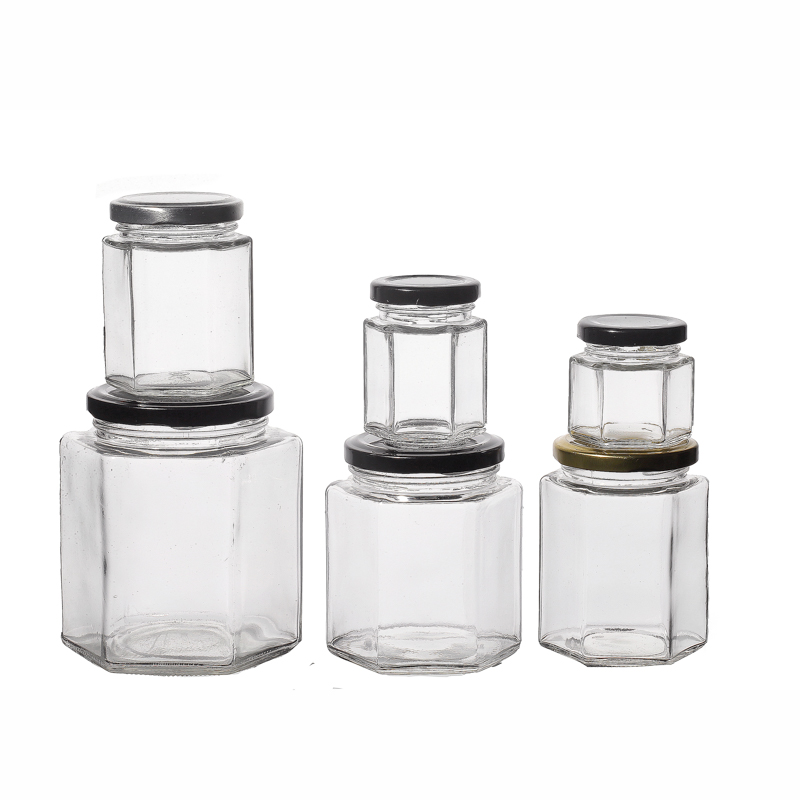 Kitchenware Wholesale Multiple Capacities High Quality Customize Storage Glass Hexagon Jar for Food