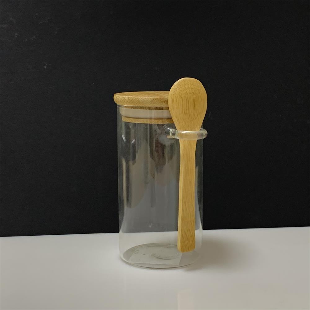 Kitchenware borosilicate square glass spice jars container wide mouth jar with spoon