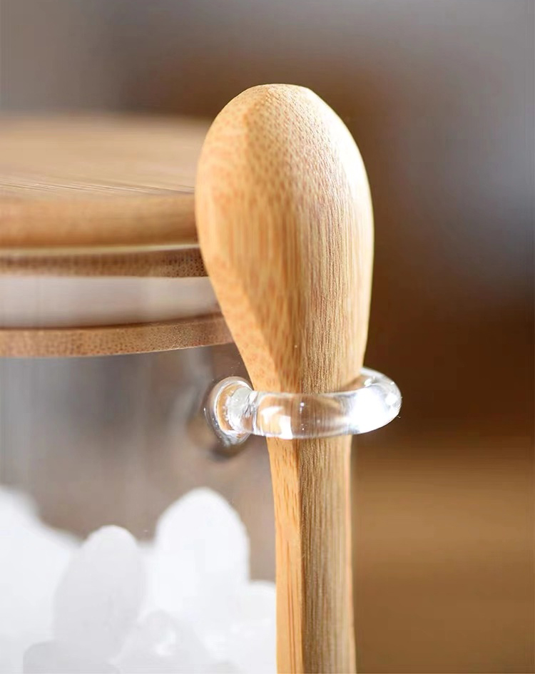 Kitchenware borosilicate square glass spice jars container wide mouth jar with spoon