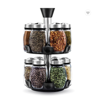 Kitchenware cooking 6 sets of 120ml glass spice jar glass seasoning bottle with Stainless Steel mesh lids and rotating stand