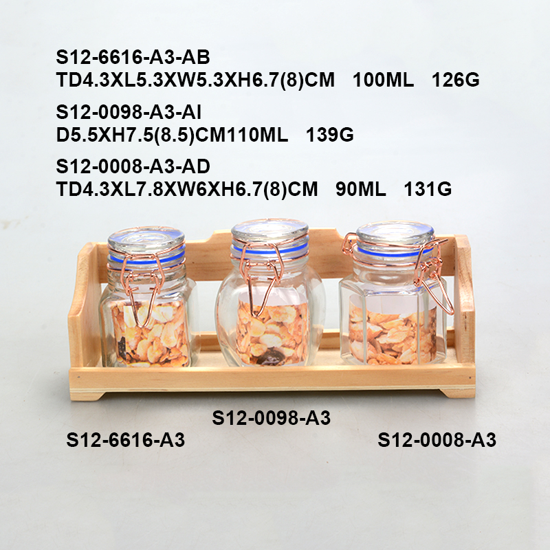 Kitchenware cooking 6 sets of 120ml glass spice jar glass seasoning bottle with Stainless Steel mesh lids and rotating stand