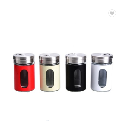 Kitchenware cooking 6 sets of 120ml glass spice jar glass seasoning bottle with Stainless Steel mesh lids and rotating stand