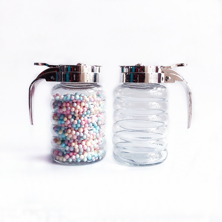 Kitchenware empty 260ml glass jar with handle and metal lid for condiment seasonings