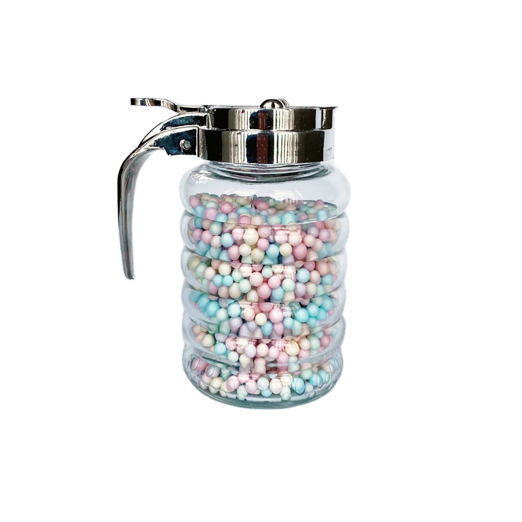 Kitchenware empty 260ml glass jar with handle and metal lid for condiment seasonings