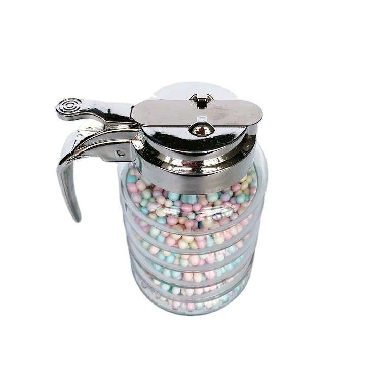 Kitchenware empty 260ml glass jar with handle and metal lid for condiment seasonings