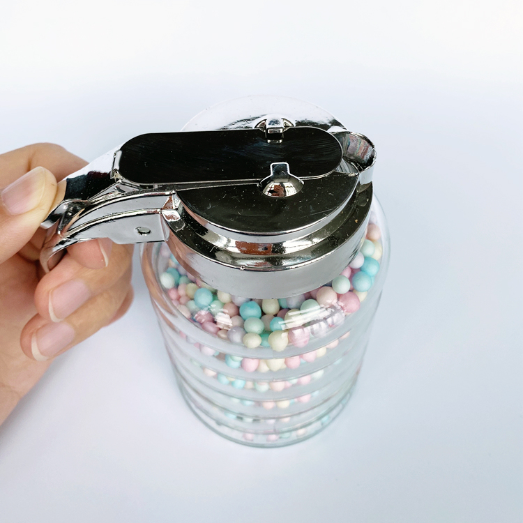 Kitchenware empty 260ml glass jar with handle and metal lid for condiment seasonings
