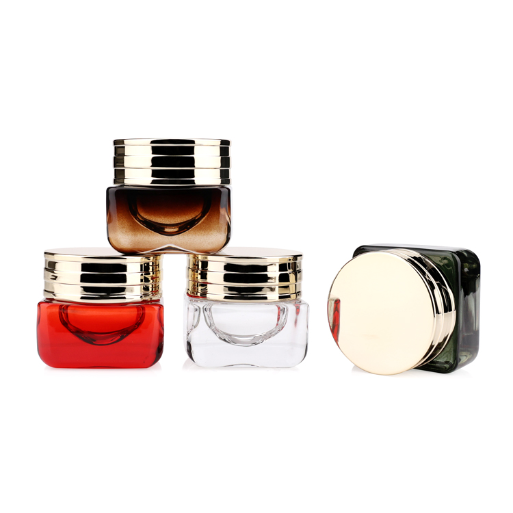 Korean 15ml 1/2 fl oz empty square mini container cosmetic eye cream packaging jar amber thick based glass with caps