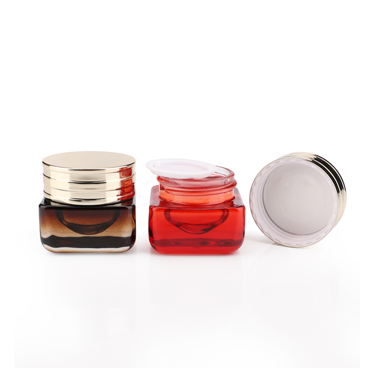 Korean 15ml 1/2 fl oz empty square mini container cosmetic eye cream packaging jar amber thick based glass with caps