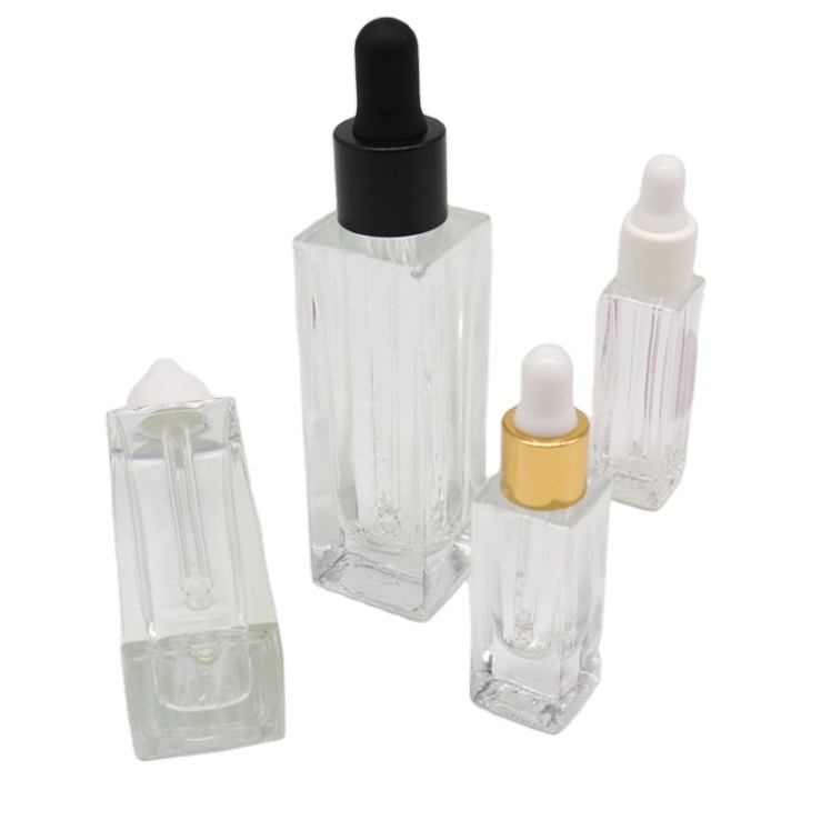 Kosmetik Flat Square skincare packaging Glass square dropper bottle 30ml of hair oil bottle