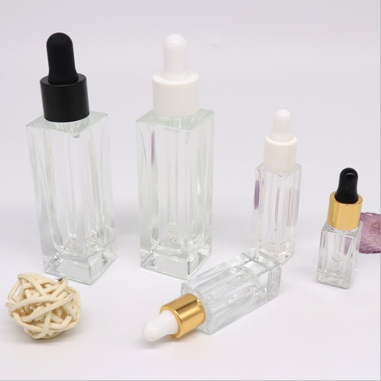 Kosmetik Flat Square skincare packaging Glass square dropper bottle 30ml of hair oil bottle