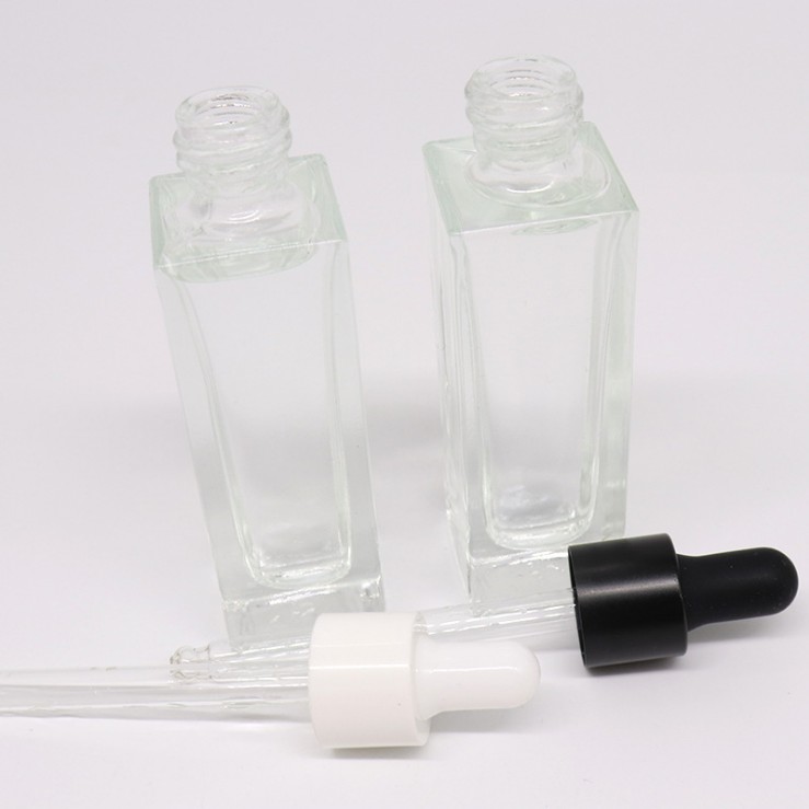 Kosmetik Flat Square skincare packaging Glass square dropper bottle 30ml of hair oil bottle