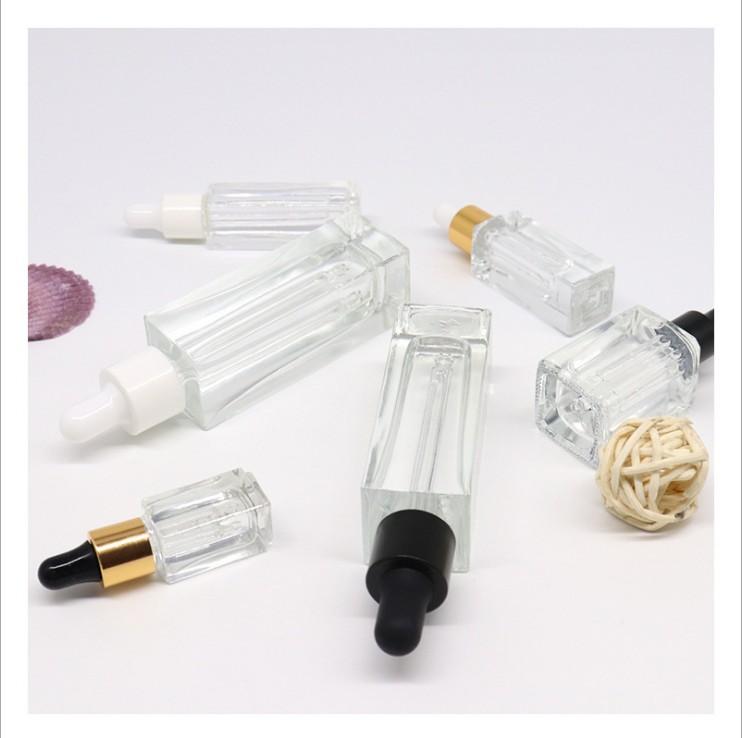 Kosmetik Flat Square skincare packaging Glass square dropper bottle 30ml of hair oil bottle