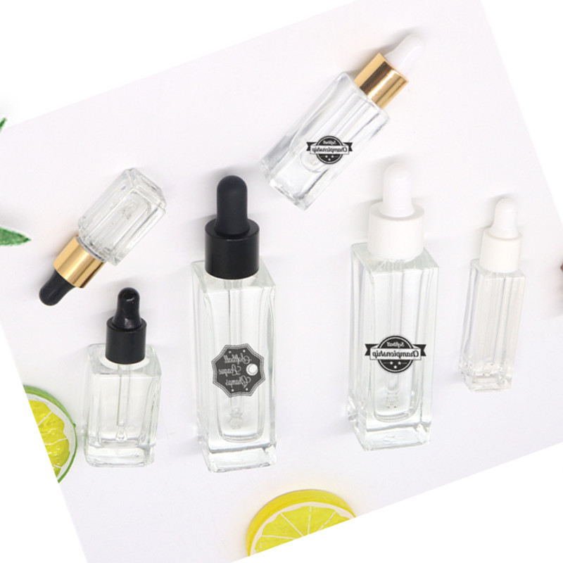 Kosmetik Flat Square skincare packaging Glass square dropper bottle 30ml of hair oil bottle