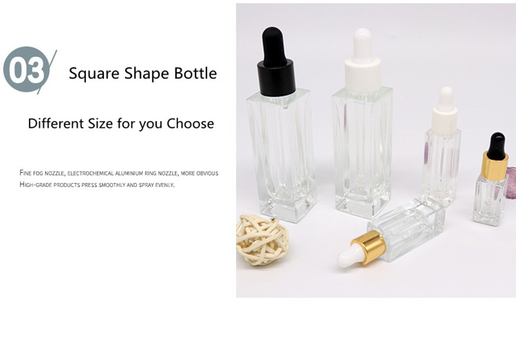 Kosmetik Flat Square skincare packaging Glass square dropper bottle 30ml of hair oil bottle