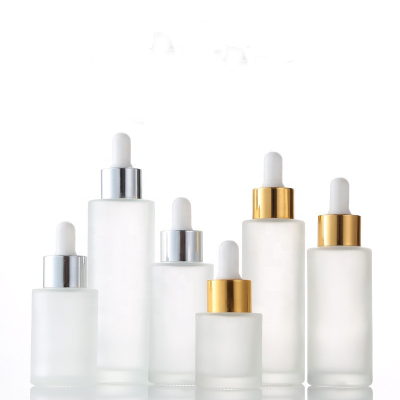 LA001 20ml 30ml 40ml 50ml 60ml 80ml flat shoulder empty frosted glass dropper bottle with label or silk printing