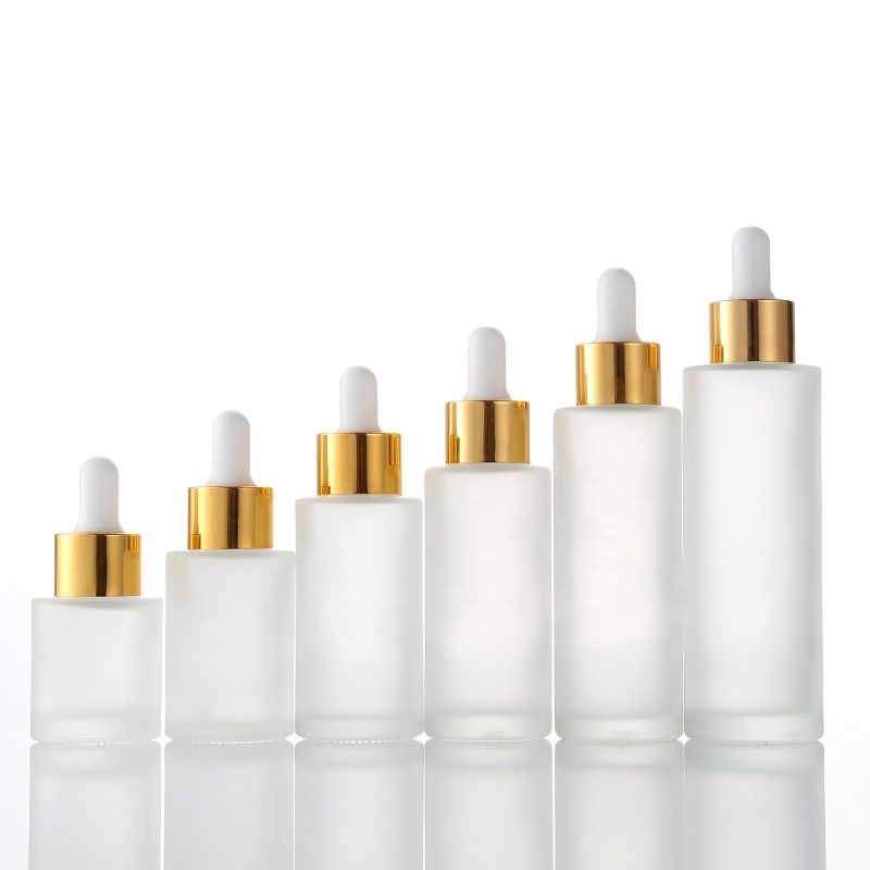 LA001 Custom cosmetic packaging refillable flat shoulder essential oil glass dropper bottle