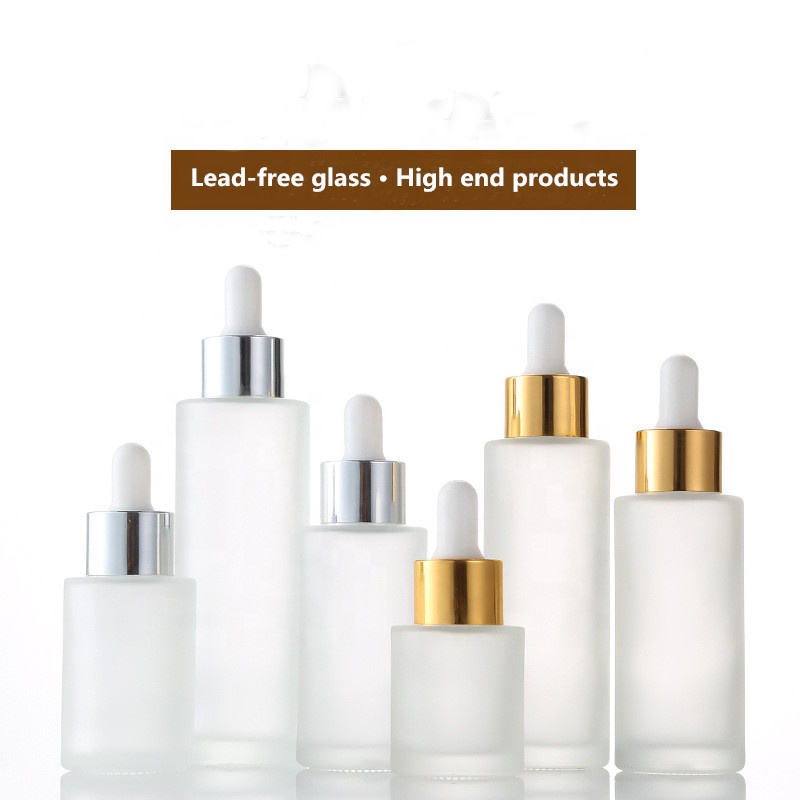 LA001 Customized logo frosted flat shoulder glass serum oil skin care dropper bottle