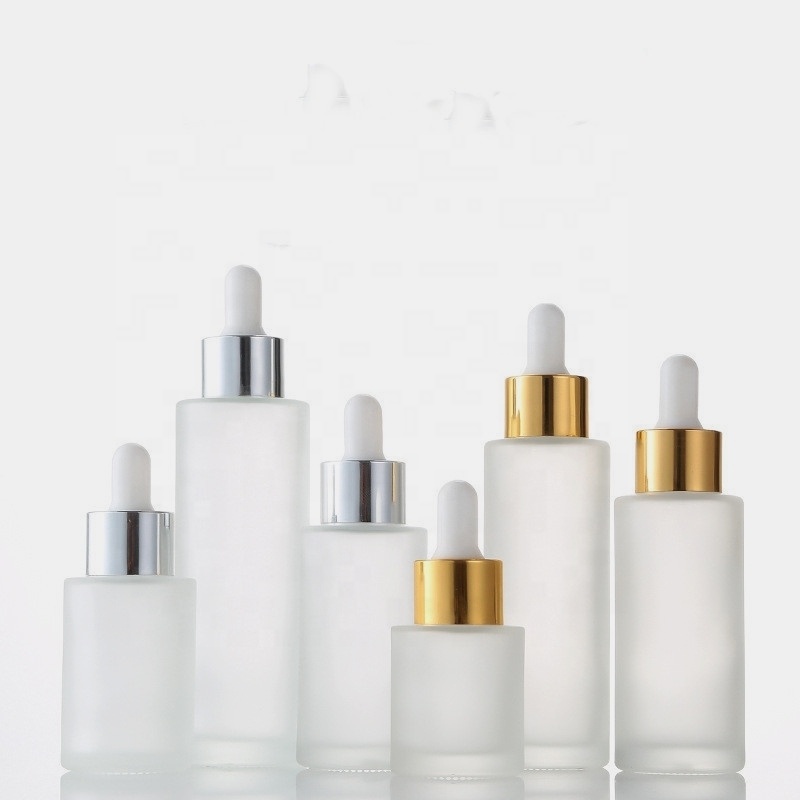 LA001 Customized logo frosted flat shoulder glass serum oil skin care dropper bottle