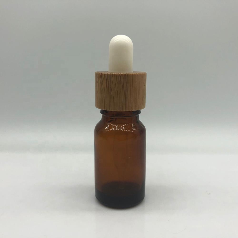 LA001 Screen printing bamboo essential oil glass amber dropper bottle with bamboo cap