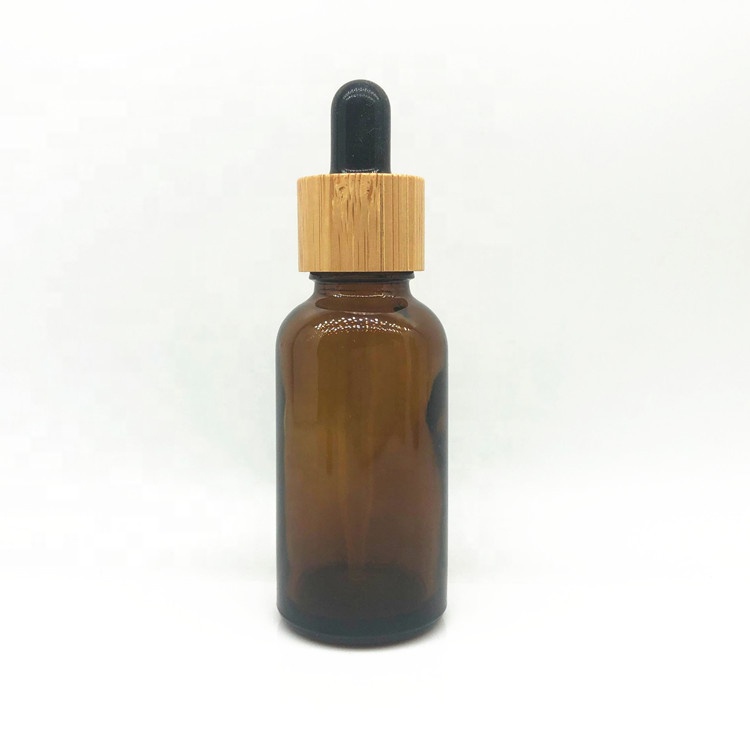 LA001 Screen printing bamboo essential oil glass amber dropper bottle with bamboo cap