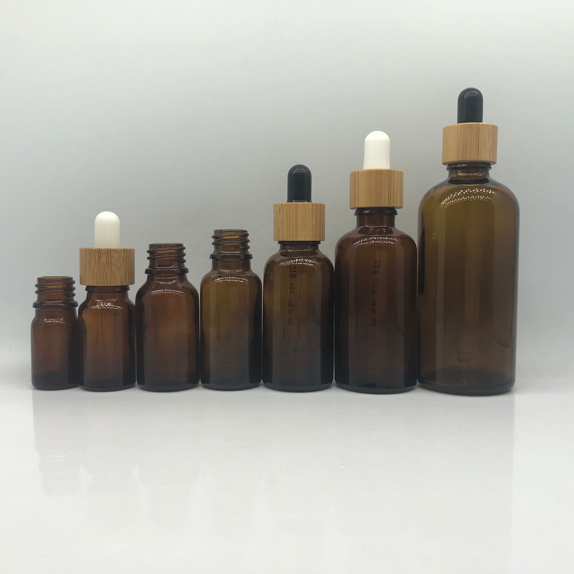 LA001 Screen printing bamboo essential oil glass amber dropper bottle with bamboo cap