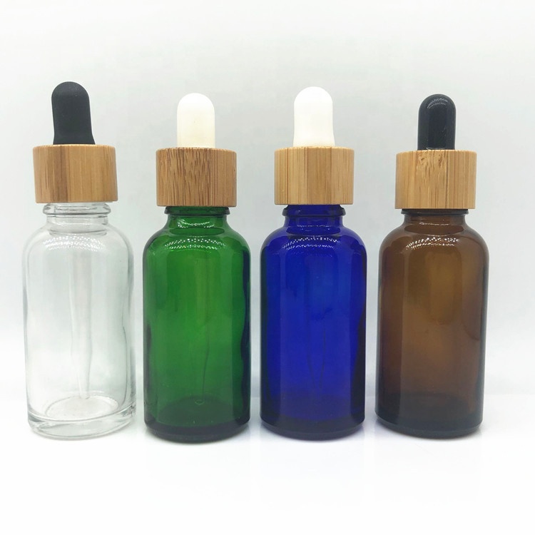 LA001 Screen printing bamboo essential oil glass amber dropper bottle with bamboo cap